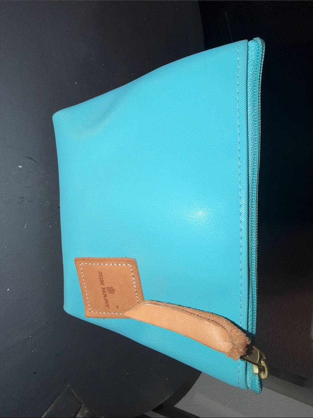 Jon Hart Turquoise Zip Pouch with Leather Trim - Unbranded